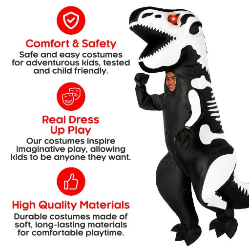 Disfraz de Dinosaurio Inflable con Ojos de Luz LED para Ninos, Disfraz de Esqueleto T Rex para Ninos, Disfraz de Esqueleto de Dinosaurio para Ninos, Disfraz de Trex para Ninos - Imagen 5