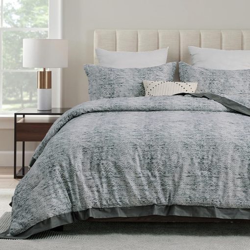 Juego de Edredon de Algodon DUOHONG Tamaño King, Suave y Esponjoso Juego de Ropa de Cama de Lujo, Edredon Transpirable Similar a una Nube y Acolchado para Cama King, Todas las Estaciones, 3 Piezas, Alternativa de Plumas, Gris - Imagen 2