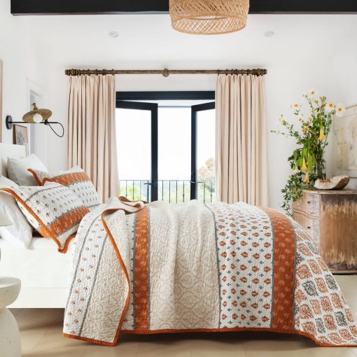 Edredon Tamaño King - Edredon Floral de Algodon 100% Naranja Granja Suave Colcha King Ligera Edredon King Size Juego de Ropa de Cama Reversible Edredon King con 2 Fundas de Almohada