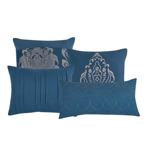 Juego de edredon Daryl Jacquard Azul de 7 piezas, Juego de ropa de cama con medallon - Tamaño Queen - Imagen 2