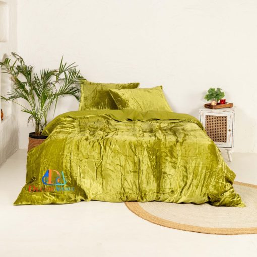 DecorAvenue Ultra-Luxe Crushed Velvet Duvet Cover, Juego de Funda de Edredon Boho, 3 Piezas (Verde, Twin 68" x 90")
