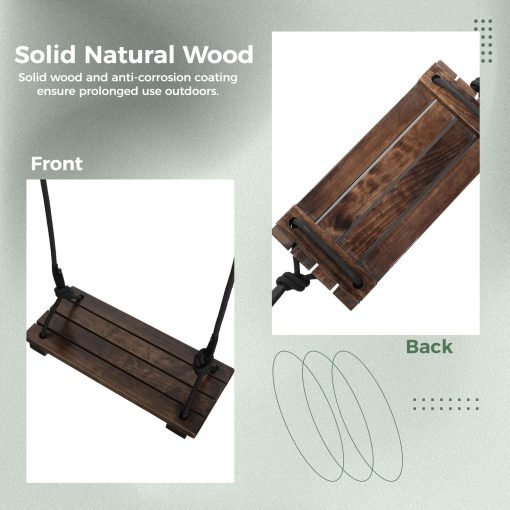 Columpio de arbol de Madera, Capacidad de Carga de 500 lbs Columpio de Madera para Adultos y Ninos, Altura Ajustable, Asiento de Columpio Colgante Impermeable para Interior, Exterior, Patio Trasero, Jardin, Parque Infantil (Columpio Recto Chocolate) - Imagen 5