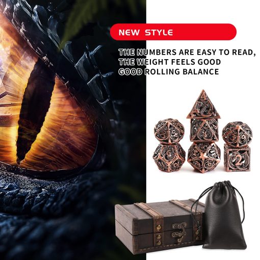 Conjunto de 7 dados huecos de metal para Dungeons and Dragons RPG MTG Juegos de Mesa D&D Pathfinder Shadowrun y Ensenanza de Matematicas, Gran Conjunto de Dados poliedricos D4,D6,D8,D10,D12,D20 multiples lados con Caja de Regalo - Imagen 3