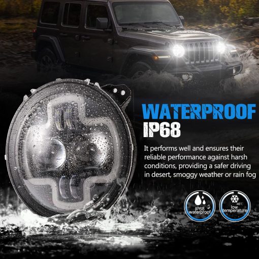 Faros LED de 9 pulgadas BUNKER INDUST con aro DRL, Par de faros redondos con luces diurnas para Jeep Wrangler JL 2018 2019 2020 2021 2022 Jeep Gladiator JT Accesorios - Imagen 5