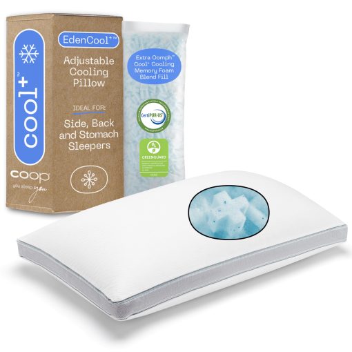 Almohada Ajustable Coop Home Goods Eden Cool+, Tamano King con Forma de Mas y Espuma de Memoria con Gel de Enfriamiento, Almohada para Espalda, Cuello, Estomago o Lateral, CertiPUR-US/GREENGUARD Gold