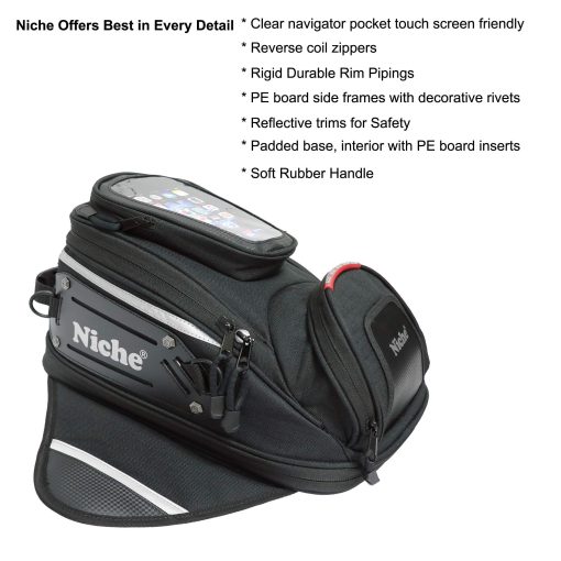 Bolso de deposito magnetico fuerte Niche, expandible e impermeable para motocicleta Yamaha, Kawasaki, Suzuki, Harley, etc. (NMO-2216) - Imagen 3