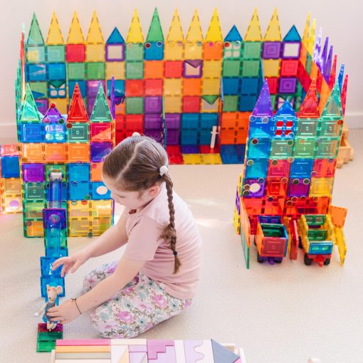 Juego de 110 piezas de azulejos magneticos Lean & Grow Toys para ninos Conjuntos de construccion de azulejos magneticos 3D Bloques de construccion Regalos educativos de STEM para ninos y ninas pequenos - Imagen 6