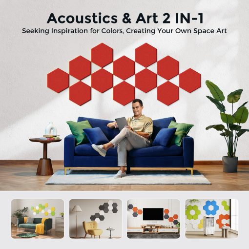 Paneles Acusticos Autoadhesivos Dexmoko [390 lbs/yd? Ultra-Alta Densidad], Panel Absorbente de Sonido de 2nda Generacion, Panel de Sonido de Nivel Profesional, Espuma Insonorizante de Poliester [Tamano L, Rojo] - Imagen 5