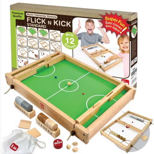 Flick n Kick: Juegos de Mesa de Madera Reversibles Multifuncionales Portatiles para Ninos y Familia