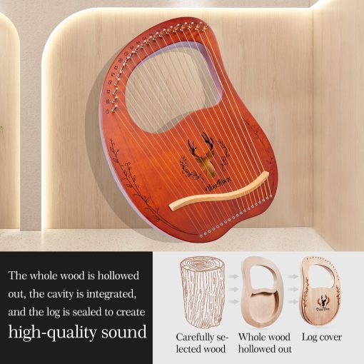 Arpa Lira VixxNoxx, 19 Cuerdas de Caoba, Kit de Arpa Lira, Instrumentos Musicales de Cuerda con Llave de Afinacion Bolso Instrucciones Cuerdas Extra para Principiantes Adultos - Imagen 3