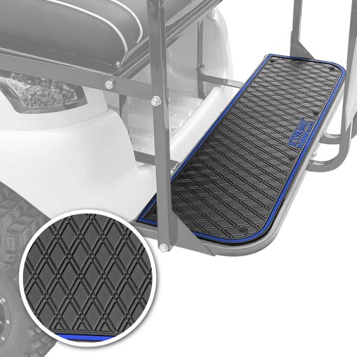 Tapete de Carro de Golf Xtreme Mats para Apoyapies Orientado hacia Atras y Kits de Asiento Trasero - Compatible con Genesis 150 / GTW Mach1 / MODZ Flip4 - Detalle en Azul - Imagen 2