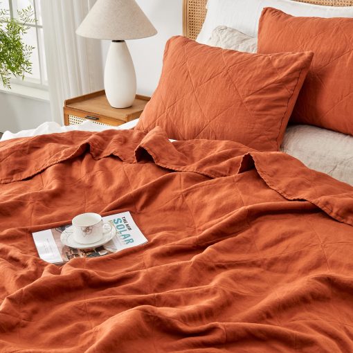 Juego de Edredon Simbolo de Victoria 100% Lino Tamano Queen-3 Piezas Colchas de Cama, Todas las Temporadas Colcha Caramelo, Relleno de Bambu Tejido Acolchado - Imagen 5