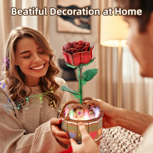 Rompecabezas de madera 3D para adultos y ninos - Kit modelo de flores de rosas de madera DIY, juguetes de rompecabezas 3D para ninos y ninas de 6 a 8 anos en adelante, kit de manualidades regalos de rompecabezas en cumpleanos, Navidad y Dia de San Valentin - Imagen 2