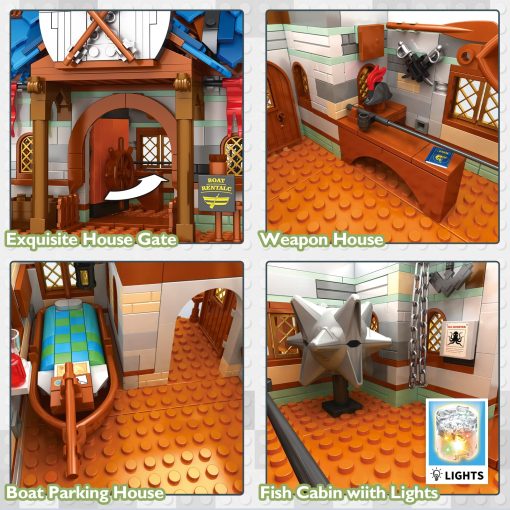 JMBricklayer Juego de construccion de tienda medieval de pesca para adultos, kit de iluminacion LED Juguetes de casa de castillo creativos de la tienda de pesca Juguetes de modelo, Coleccionables o Exhibicion en el hogar, Ideas de regalos para ninos ninas 41107 - Imagen 4