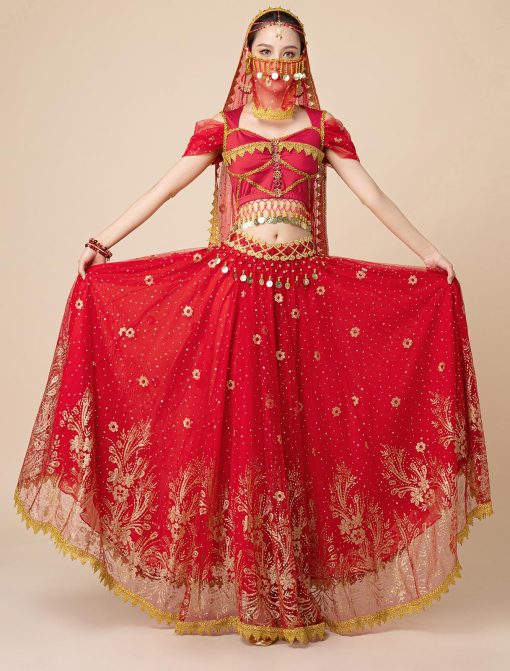 Disfraz de Princesa Aladino para Halloween Disfraz de Princesa del Vientre Conjunto de Vestido X2-Rojo Pequeno - Imagen 5