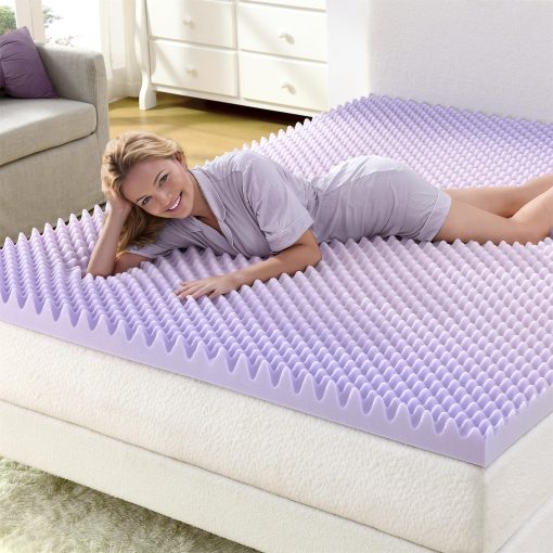 Topper de colchon de doble cara con infusion de lavanda NAP&SLEEP - Disponible en tamanos Twin, Full, Queen, King, Grosor de 2" o 3", Hecho en EE. UU., Espuma Convolucionada y Plana, Comprimida y Empacada Enrollada (King, 2" Pulgadas) - Imagen 2