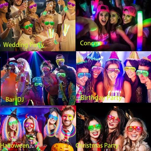 266 PCS Suministros de Fiesta que Brillan en la Oscuridad, 20 Palos de Espuma Luminosos, 10 Pinzas para el Cabello con LED, 5 Lentes con LED, 10 Coronas de Flores con Luces, 20 Dediles Luminosos, 1 Diadema de Orejas de Conejo, 200 Palos de Luz para Fiesta de Adultos que Brillan en la Oscuridad - Imagen 7