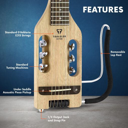 Guitarra acustica electrica de cuerpo de caoba ultra ligera para viajeros | Guitarra acustica electrica portatil con reposapies desmontable | Guitarra de viaje sin cabeza de escala completa de 24 3/4" | Guitarra de viaje con funda personalizada - Imagen 2