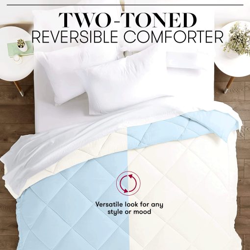 Edredon Reversible de Microfibra Alternativa de Pluma de Ganso de Coleccion Beckham Hotel - Todas las Estaciones - Edredon de Lujo de Calidad Premium - Individual/Individual XL - Cafe/Crema - Imagen 3