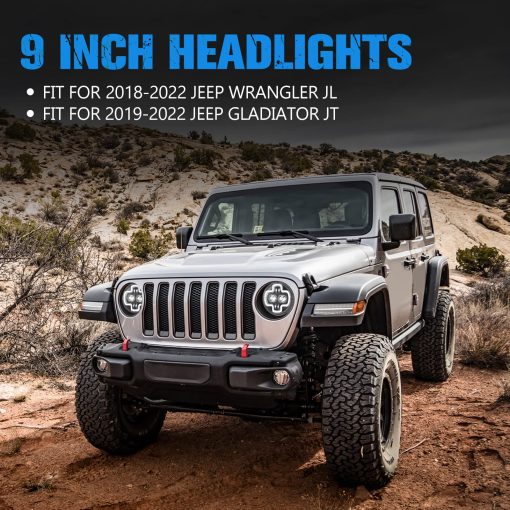 Faros LED de 9 pulgadas BUNKER INDUST con aro DRL, Par de faros redondos con luces diurnas para Jeep Wrangler JL 2018 2019 2020 2021 2022 Jeep Gladiator JT Accesorios - Imagen 8