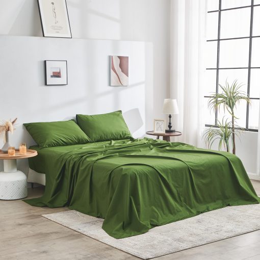 Juego de Sabanas 100% Algodon Organico DOZ by SIJO, Certificado GOTS, Tejido Percale Resistente, Fibra Larga, Transpirable, Acabado Mate, Estilo Hotelero, Duradero, 4 piezas 2 Fundas de Almohada 1 Ajustable 1 Plana (Forest, Full)
