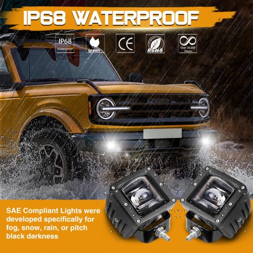 Niking Auto 2Pcs 3 Pulgadas SAE LED Luces de Niebla Off Road Aprobadas por DOT Luces de Conduccion Cuadradas Luces de Trabajo LED Cubos Antiniebla para Camiones Jeep Wrangler JK Nissan Ram 4x4 Barco Motocicleta Tacoma - Imagen 6