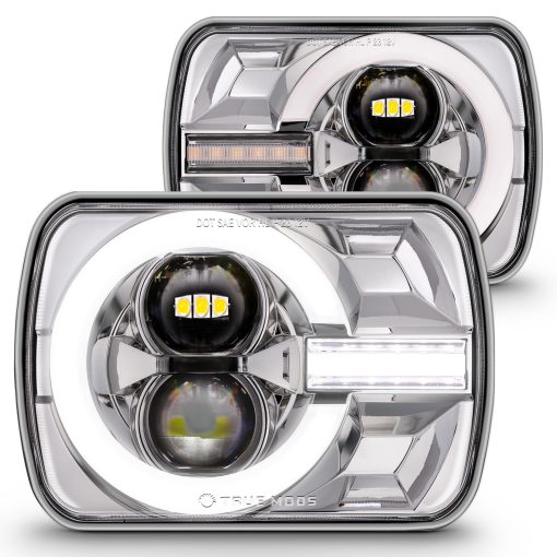 Faros LED TRUE MODS 5x7 7x6 H6054 Compatible con Jeep Wrangler YJ Cherokee XJ [Aprobados por DOT] [Acabado Cromado] Ford Honda Chrysler Mazda Mercury Subaru Mitsubishi Renault Freightliner Peterbilt