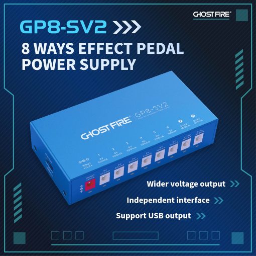 Fuente de alimentacion de pedales Ghost FIRE GP8-SV2 de 8 salidas + Salida USB de 5V Suministro de energia aislado con proteccion independiente contra cortocircuitos - Imagen 2
