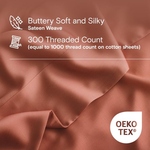 Juego de sabanas Sijo AiryWeight Tencel, 100% Lyocell derivado de eucalipto, ultracomodo, Ganador de Mejores Sabanas de Enfriamiento 2022 por Architectural Digest - 4 piezas - 2 fundas de almohada 1 sabana ajustable 1 sabana encimera (Arcilla, Tamano completo) - Imagen 3
