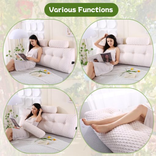Almohada con Cabecero en Forma de Cuna Ziihome + 2 Almohadas Cilindricas Almohada en Cuna Almohada para Portatil Almohada de Juegos Almohada de Lectura para Cabecero Gran Cojin de Soporte para Sentarse en la Cama Respaldo - Imagen 5