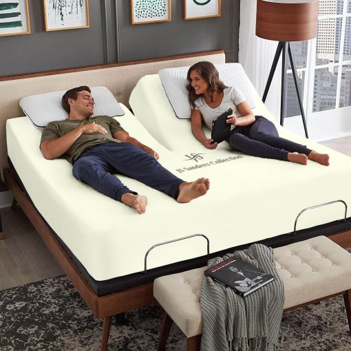 Juego de sabanas Flex Top Cal-King de la coleccion JS Sanders 600TC para cama Sleep Number - 100% Algodon 4 Piezas Ajuste Superior Split Cal-King Sheets para Cama Ajustable, Cal-King 32 Pulgadas Abajo Sabanas Marfil-18 Pulgadas Sabanas Profundas - Imagen 3