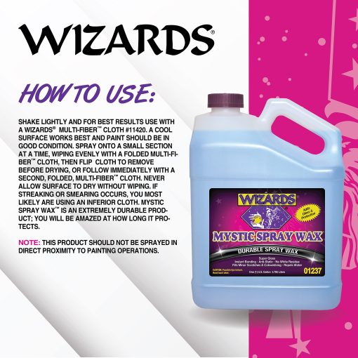 Wizards Mystic Spray Wax - Suministros rapidos para el detallado de autos - Cera de coche hidrofobica de polimero nano - Cera no tradicional para kit de cera de coche - Con fragancia agradable - 1 galon - Imagen 3