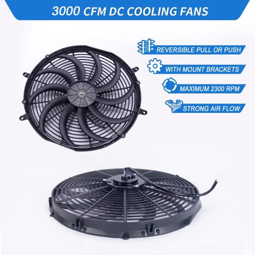 CTOCH Ventilador de Radiador Electrico de 16 pulgadas con Kit de Montaje Universal Reversible de Empuje o Extraccion 12V Alto Rendimiento 3000 CFM Negro - Imagen 2