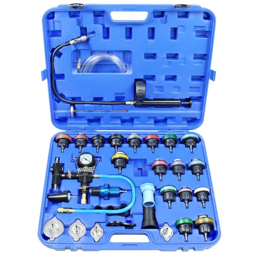 YSTOOL Juego de Prueba de Presion del Radiador y Kit de Relleno de Vacio de Refrigerante 33PCS para Automoviles Herramienta de Prueba de Fugas del Sistema de Enfriamiento Neumatico Tanque de Agua de Purga y Relleno con Adaptador de Medidor Universal para Automovil Airlift