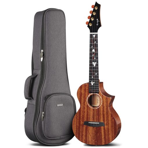 Enya EUC-M6 Ukelele Concierto de 23 Pulgadas Todo de Caoba Solida con Incrustaciones Hermosas y Acabado Brillante