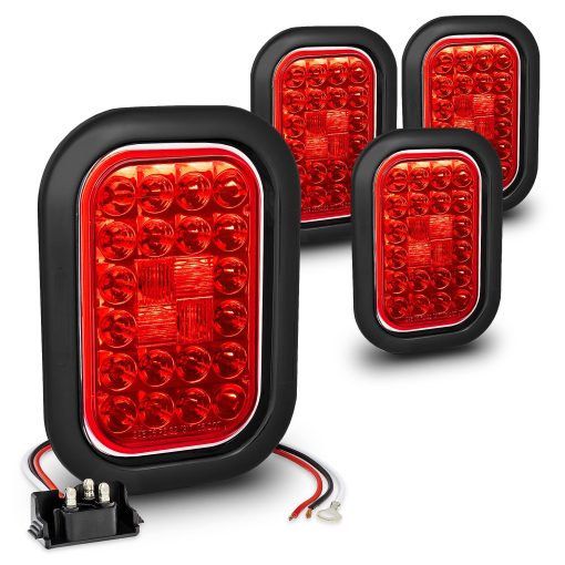 TRUE MODS 4pc Kit de Luces Traseras LED Rectangulares Rojas 5" x 3" para Remolques [DOT FMVSS 108] [SAE I6 P2 S2 (3) T] [Grommets/Plugs] [Sumergibles] [Freno de Parada Giro Luces Traseras] [24 LED] para Remolque de 80" de Ancho