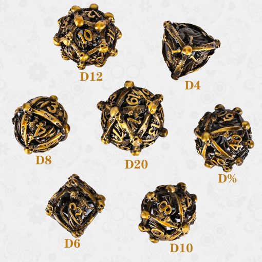 Set de dados de metal DND, UBEUCK 7PCS Dados de Craneo y Dragon de Metal DND para Dungeons & Dragons - Juego de Rol Multifacetico RPG de Metal (Dados dorados) - Imagen 4