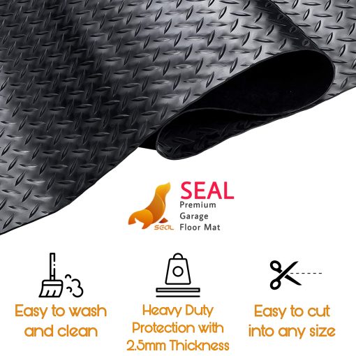 Tapete de Piso para Garaje de 4 x 8 pies Premium de SEAL, 2.8mm de Espesor Negro, Resistente Comercial de Grado Pesado para Estacionamiento de Carros, Carritos de Golf, Corredor de Piso Resistente al Agua/Manchas (Placa de Diamante Estampada) - Imagen 5