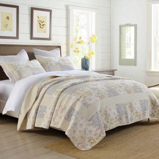 SahSahCasa 120"x102" Juego de Colcha de Reina de algodon 100% Extra Grande, Colcha de Cama en Acolchado, Colcha XL, Edredon Ligero, 3 Piezas, Marron/Beige - Imagen 2