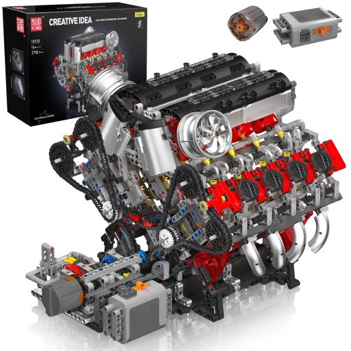Mould King 10130 Kit de Modelo de Motor V8 Que Funciona - Construye tu Propio Motor V8 STEM para Adultos, Kit de Motor de 8 Cilindros de 3.9 Litros con Doble Turbo, Set de Construccion de Ingenieria Mecanica (2718 Piezas)