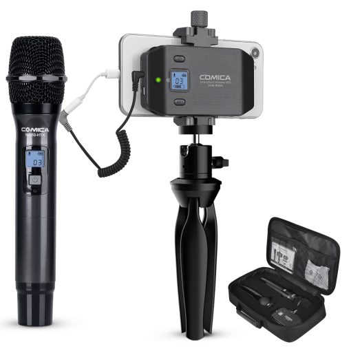 Sistema de Microfono Inalambrico Comica CVM-WS50(H), 6 Canales Microfono de Entrevista de Mano con Empunadura de Combinacion Flexible para Smartphone, Camara, Perfecto para YouTube, Entrevista, Videoconferencia, Podcast