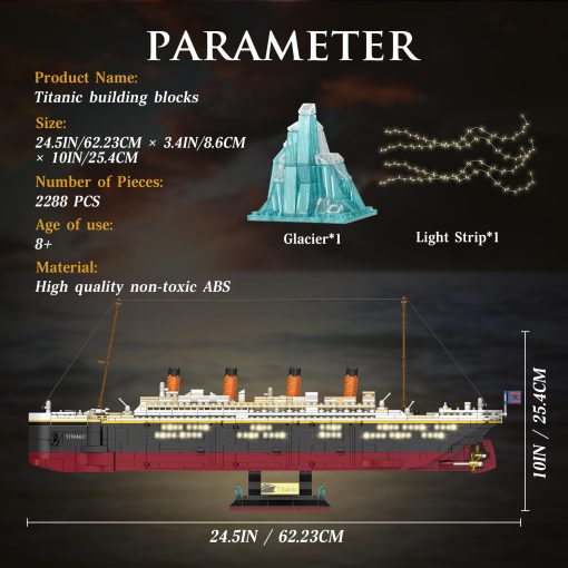 Set de Construccion del Titanic Zylvoxia, 2288 Piezas Set de Bloques del Gran Barco Titanic con Glaciar y Tira de Luz Brillante, Set de Modelo de Barco Gigante para Adultos y Ninos - Imagen 4