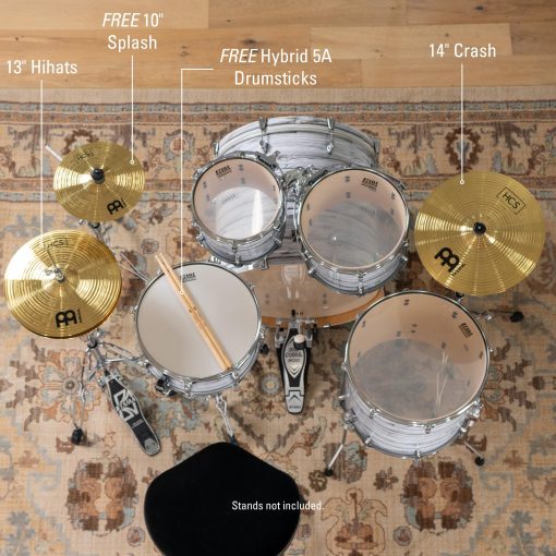 Set de Platillos Meinl Cymbals HCS para Bateria con 13" Hihats, 14" Crash, Mas 10" Splash Gratis, Baquetas, Lecciones - Hechos en Alemania - Laton Duradero, Garantia de 2 Anos, Acabado Tradicional (HCS1314) - Imagen 2