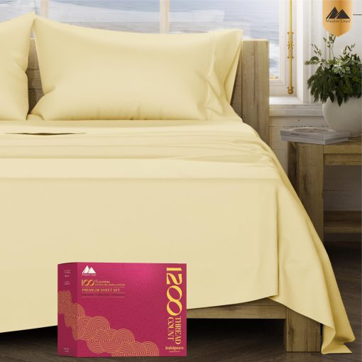 Juego de sabanas Mayfair Linen 100% algodon egipcio tamano completo - 1200 hilos 4 piezas Juego de sabanas Full de algodon egipcio, tejido saten Sabanas de lujo Full, Sabanas de alto hilo, Bolsillo profundo de 19" - Beige