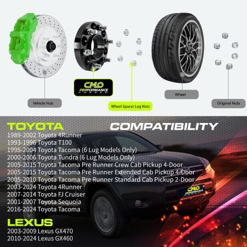 Espaciadores de Rueda Hubcentric Customadeonly 1.5" 6x5.5 Compatible para Toyota Tacoma 1995-2008, Tundra 2000-2006, T100 1993-1996, 4Runner 1984-2008, Pick Up 1980-1995 (4 piezas 106mm M12x1.5 Negro) 6x139.7 38mm - Imagen 2