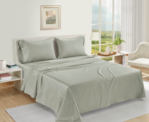 Juego de Sabanas de Lino de LUJO LANE 100% Algodon Egipcio - 1000 Hilos 4 Piezas Mineral Juego de Ropa de Cama Tela de Saten 16" Bolsillo Profundo (Para Colchones de hasta 17") - Imagen 2