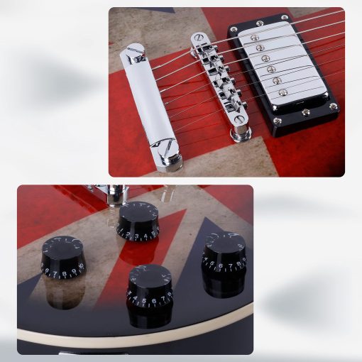 Guitarra electrica de tamaño completo modelo Single Cut Leo Jaymz - con increible calcomania de la bandera del Reino Unido en la parte superior arqueada (Bandera del Reino Unido) - Imagen 6