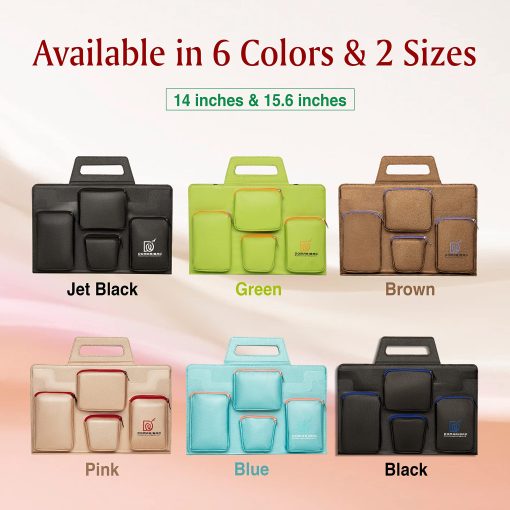 Bolsa de viaje de cuero vegano Domari para laptop para Hombres y Mujeres de 14 pulgadas con cremalleras resistentes - Verde - Imagen 6