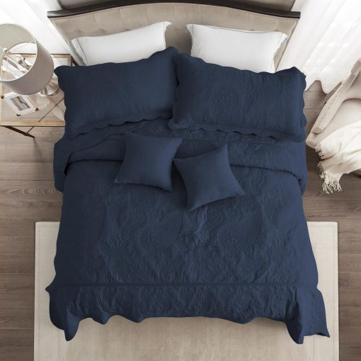 Colcha de cama extra grande HZ & HY 128x120, Edredon acolchado, Juego de ropa de cama, Ligero, Reversible, de Lujo, 5 Piezas, 100% Microfibra, King/Cal King, Azul Marino - Imagen 3