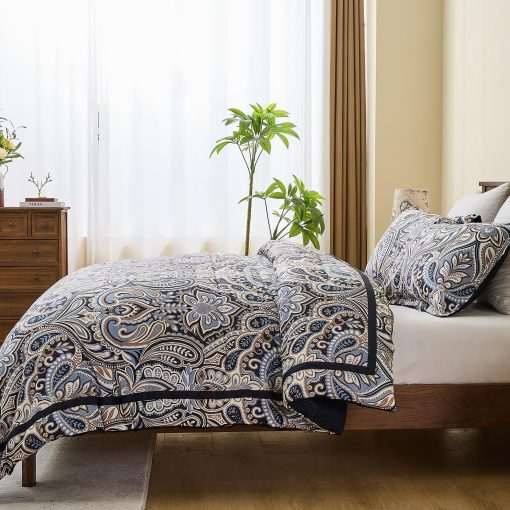 Juego de Edredon de Algodon SahSahCasa Tamano King, Juego de Edredon King de Paisley, Patron Floral Damasco Acolchado Esponjoso de Lujo Suave para Todas las Estaciones, Edredones y Alternativas de Plumas, 3 Piezas, Negro - Imagen 4
